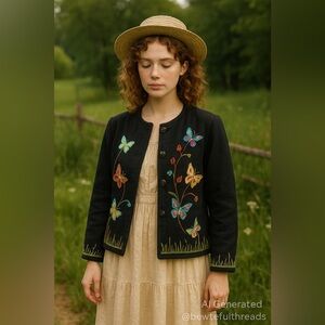 Allure Vintage Butterfly Embroidered Jacket – Size M/M (Fits L Vintage)